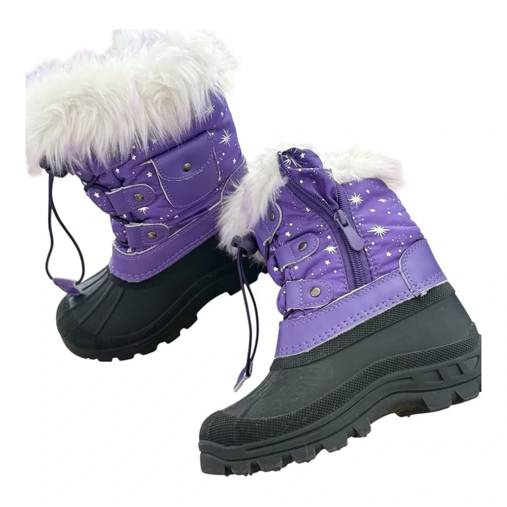 Cat & Jack Girls Winter Boots Size 10 Purple Faux Fur – Like New